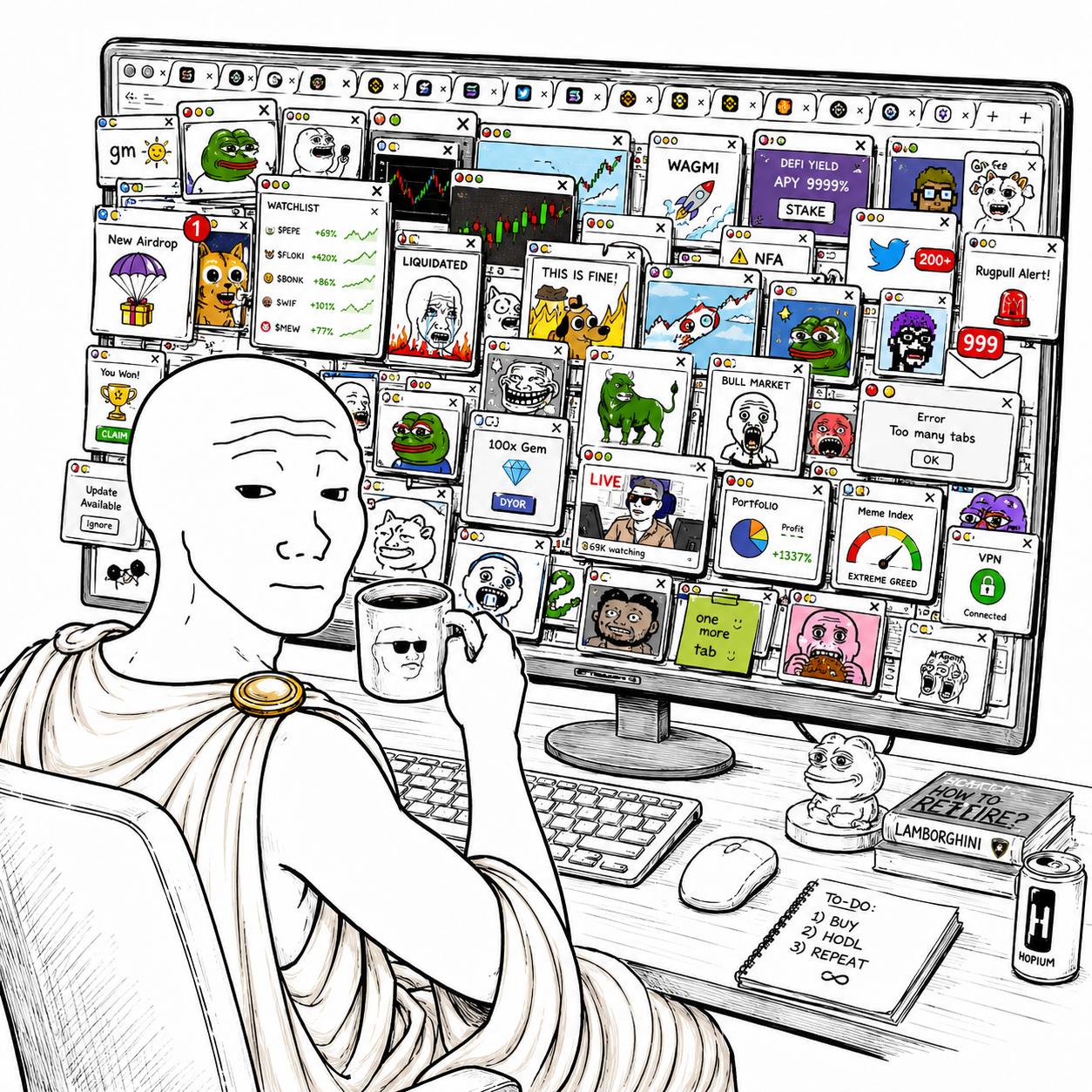 Wojak drowning in tabs